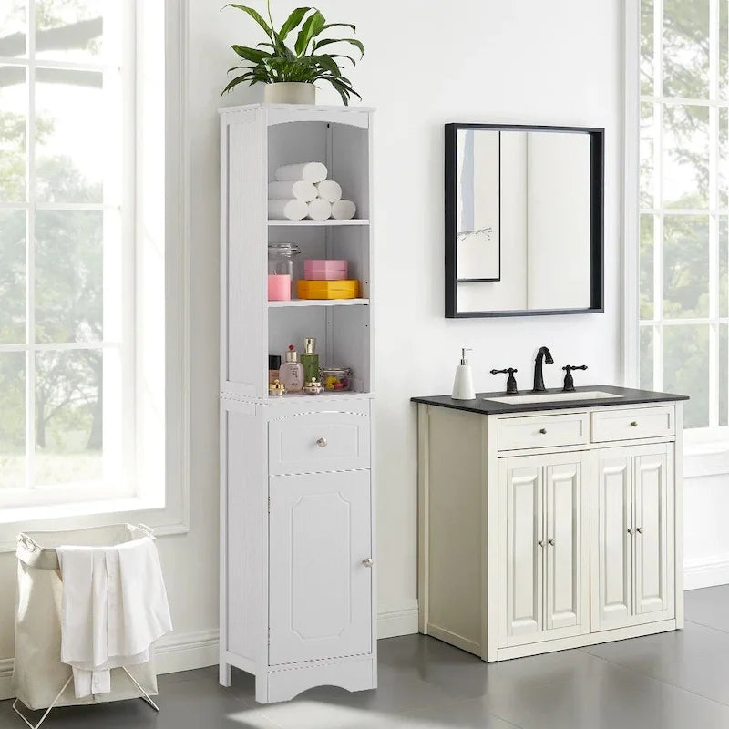 Tall Freestanding Bathroom Storage Linen Cabinet with Drawer 13x9x67