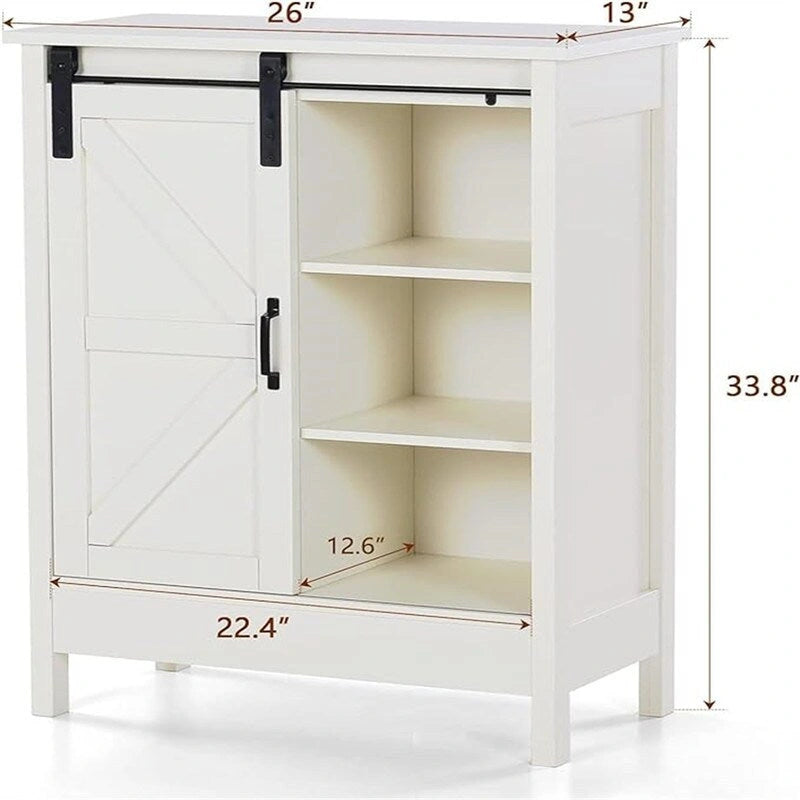 Farmhouse Bathroom Floor Storage Cabinet with Sliding Barn Door White