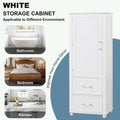 Tall Bathroom Storage Cabinet with Two Drawers and Adjustable Shelves White