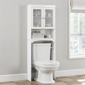 Over Toilet Storage Cabinet with Glass Doors and Adjustable Shelf White 24.8x9x66