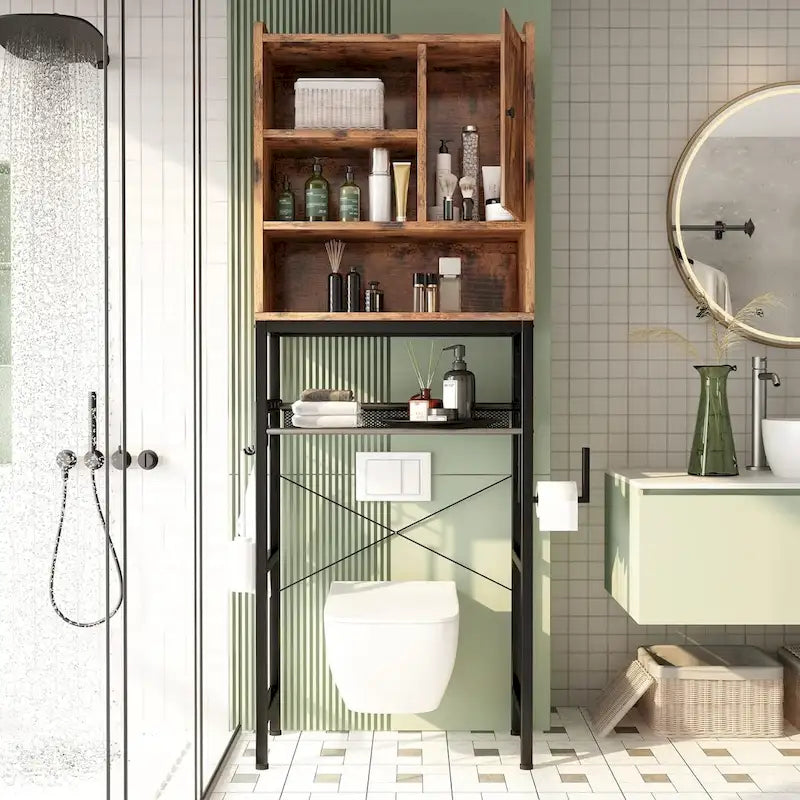 Over the Toilet Storage Cabinet with 4 Shelves and Toilet Paper Holder