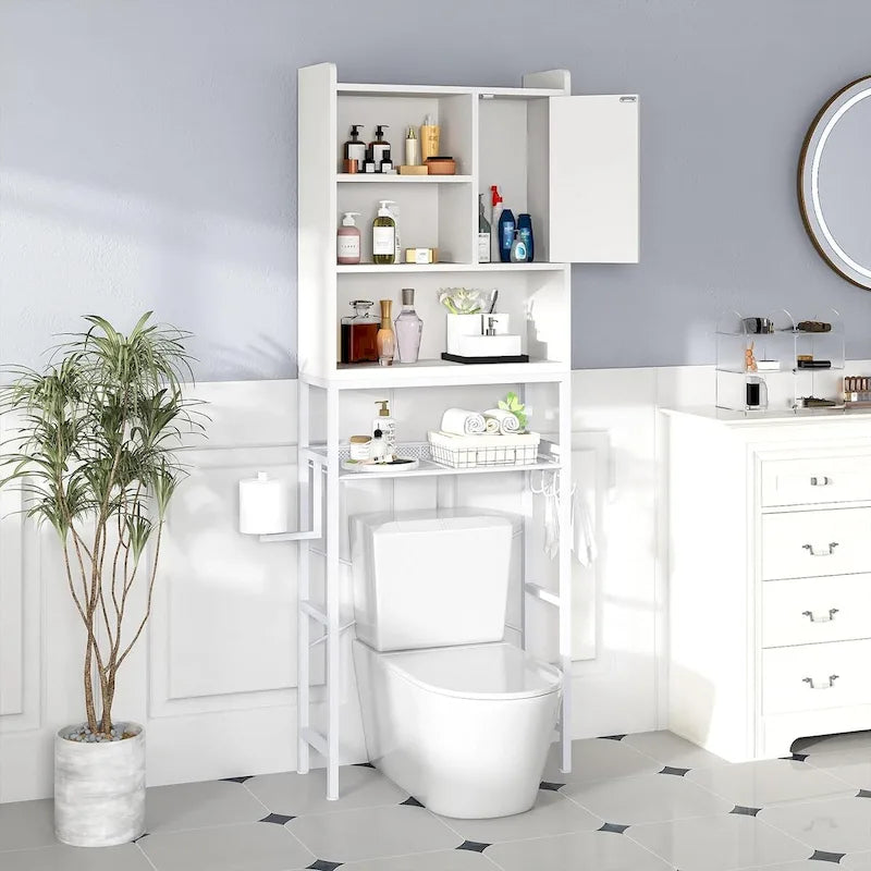 Over the Toilet Storage Cabinet with 4 Shelves and Toilet Paper Holder