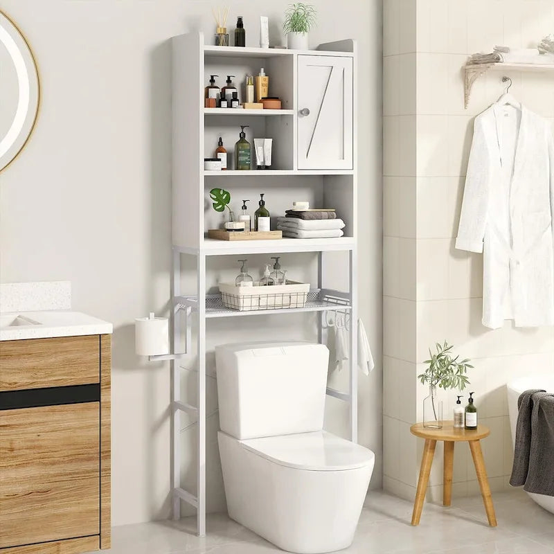 Over the Toilet Storage Cabinet with 4 Shelves and Toilet Paper Holder