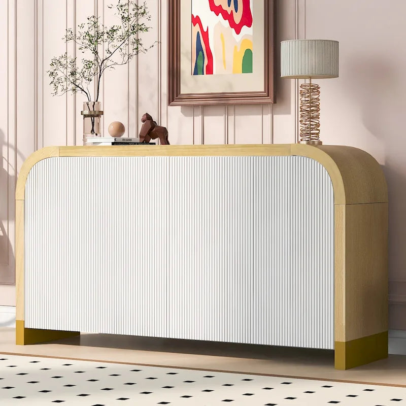 4-Door Cabinet with Wave Pattern Surface and Adjustable Shelves Navy Blue or White