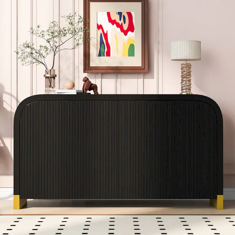 4-Door Cabinet with Wave Pattern Surface and Adjustable Shelves Navy Blue or White